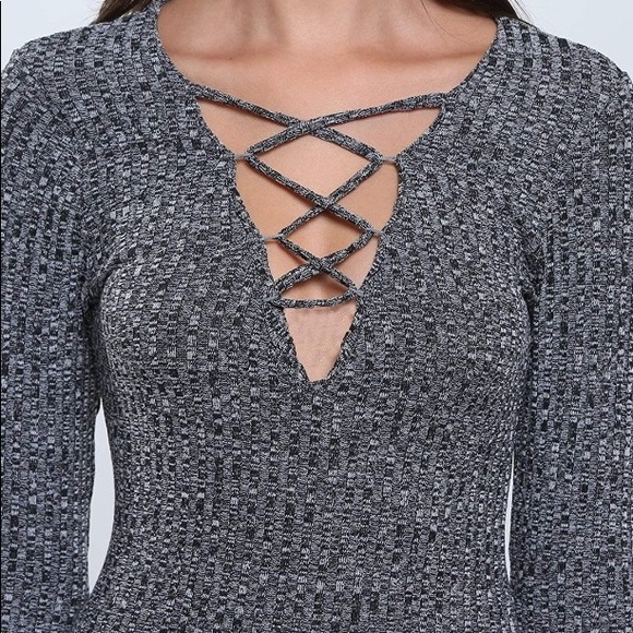 Ribbed Knit Cross Front Long Sleeve Sweater Dress - Picture 5 of 6